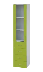 LE - 44 skříň léková prosklená, levá, korpus bílý, dvířka jarní zeleň